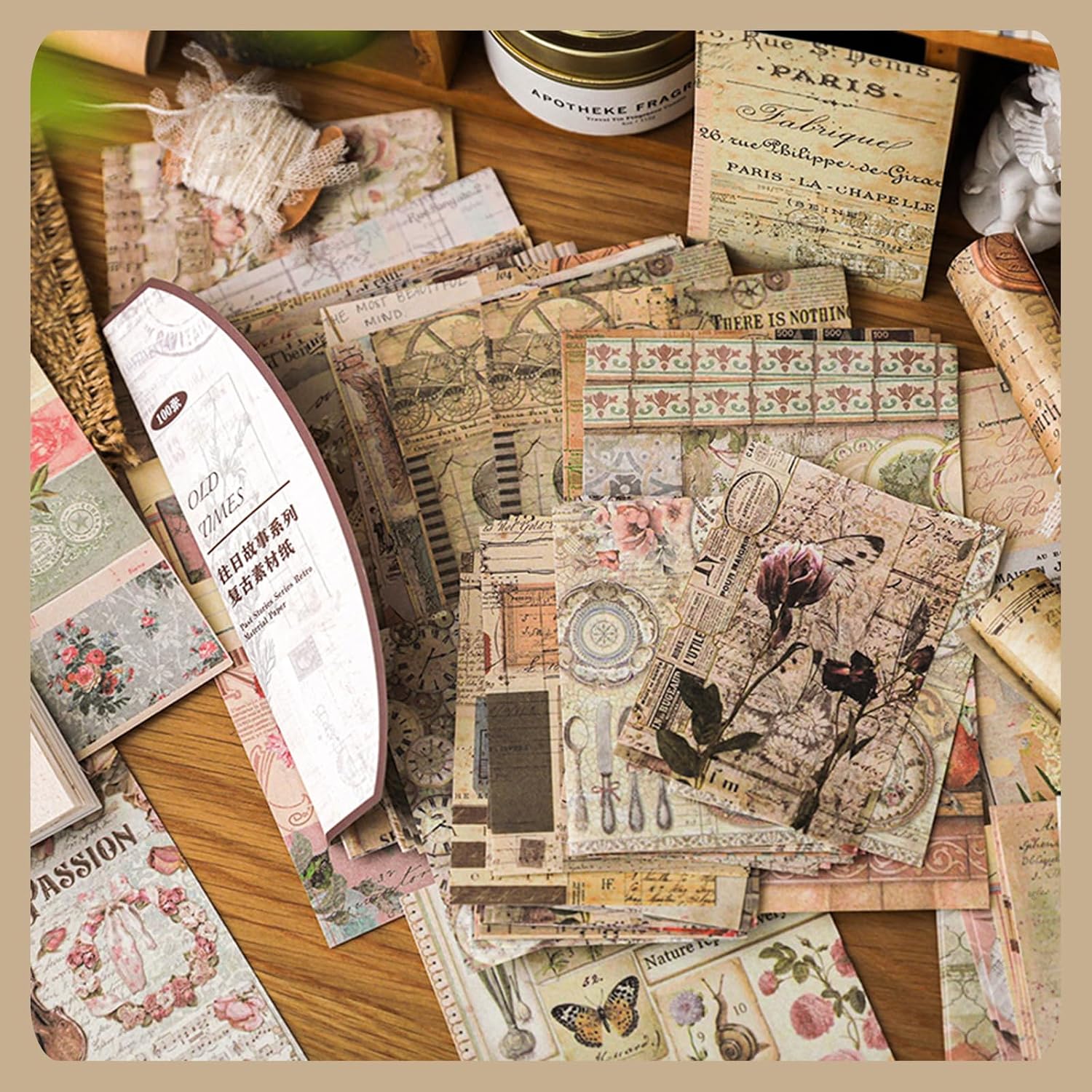 200Pcs Vintage Decoupage Paper, Antique Looking Floral Rice Paper for Crafts, Scrapbooking Junk Journal Supplies for Furniture (SetA)