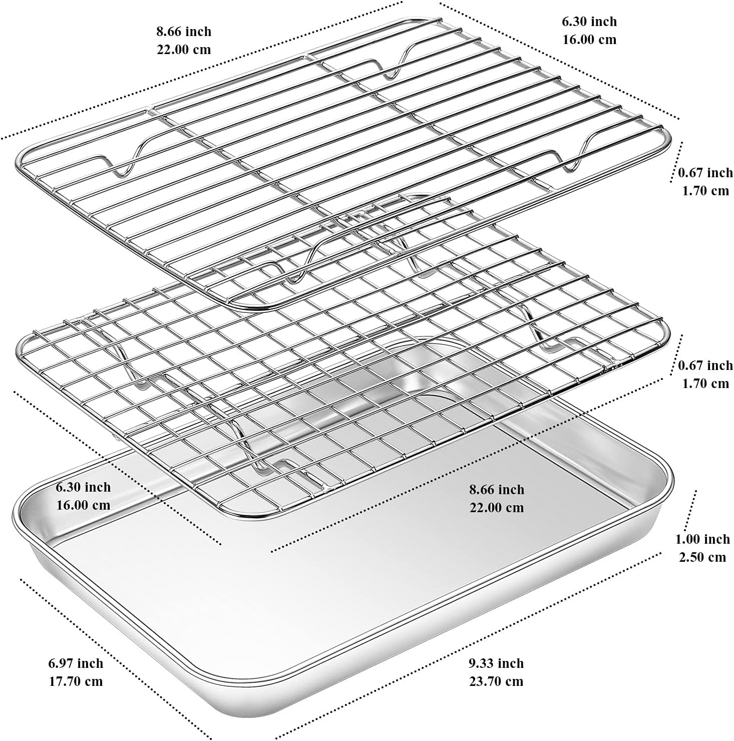 Baking Sheet with Rack Set, Yododo Set of 4 (2 Sheets + 2 Racks), Stainless Steel Cookie Sheet Baking Pan Tray with Cooling Rack, Non Toxic & Heavy Duty & Easy Clean - Size of 9 inch - Image 2