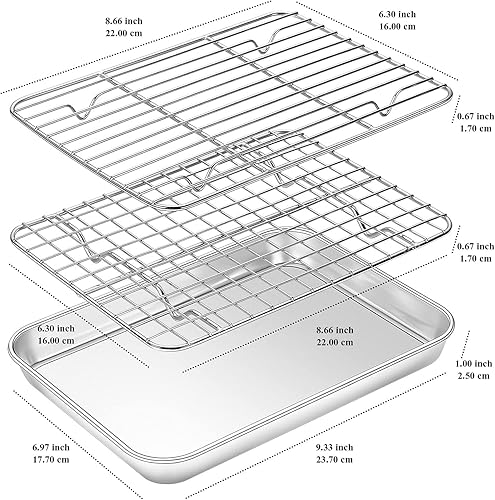 Miniatura 2 de Yododo - Juego de 4 bandejas para hornear con estante de refrigeración, no tóxica, resistente y fácil de limpiar, tamaño de 9 pulgadas