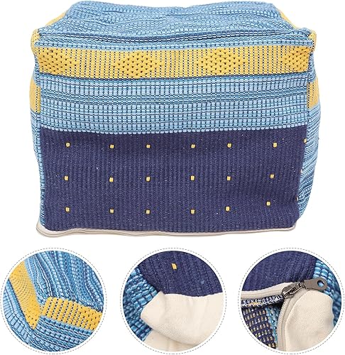 Miniatura 3 de UPKOCH Taburete cuadrado hecho a mano, otomano, cojín de piso de almacenamiento, para sala de estar, dormitorio, cojín de lino de algodón, cojín de