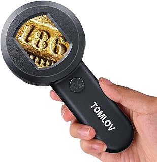 TOMLOV P10 Microscope for Adults Kids, Handheld Coin Magnifier with Light for Error Coins, Portable Trichome Magnifying Glass 100X, Collector Pocket Jewelers Loupe, Digital Microscope with 2" Screen