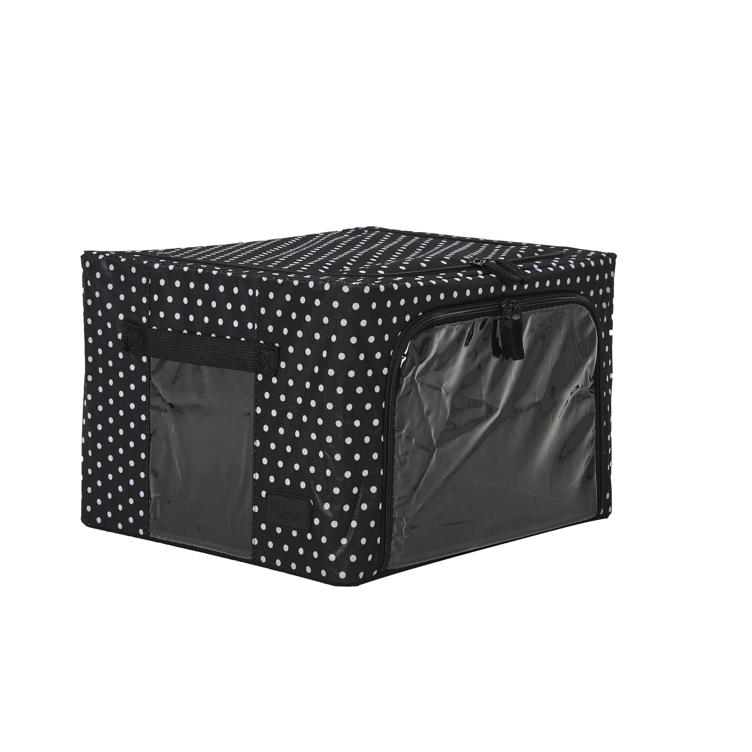 Periea Black With White Polka Dots ‘Beau’ Folding Collapsible Stackable Fabric Home Storage Boxes With Steel Frames (, Small)