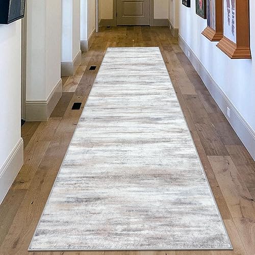 Miniatura 195 de KOZYFLY Alfombra moderna abstracta lavable de 2.6 x 10 pies, antideslizante, suave, alfombra de camino de cocina, alfombra a rayas azules óxido para