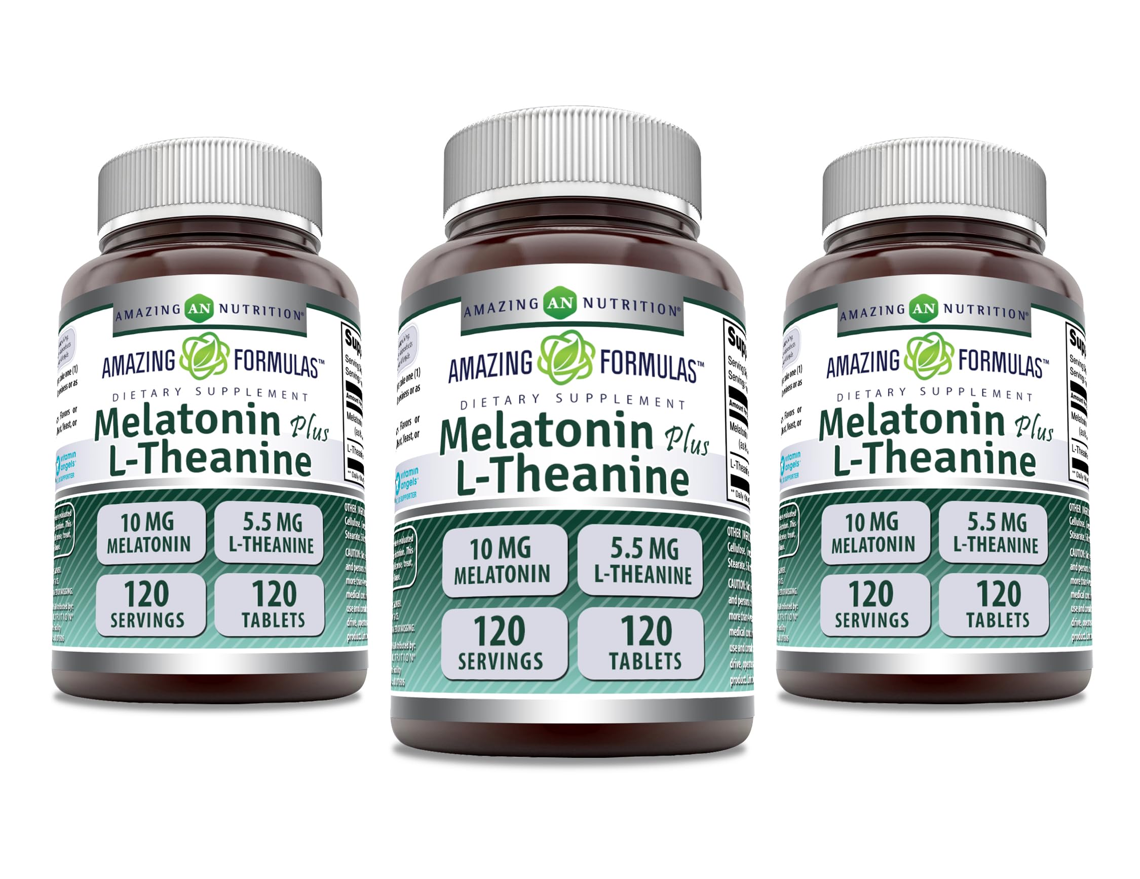 Amazing Formulas Melatonin 10 Mg Plus L-Theanine 5.5 Mg Supplement | Tablets | Gluten Free | Made in USA | (1 Pack, 120 Tablets) — Amazon image 5