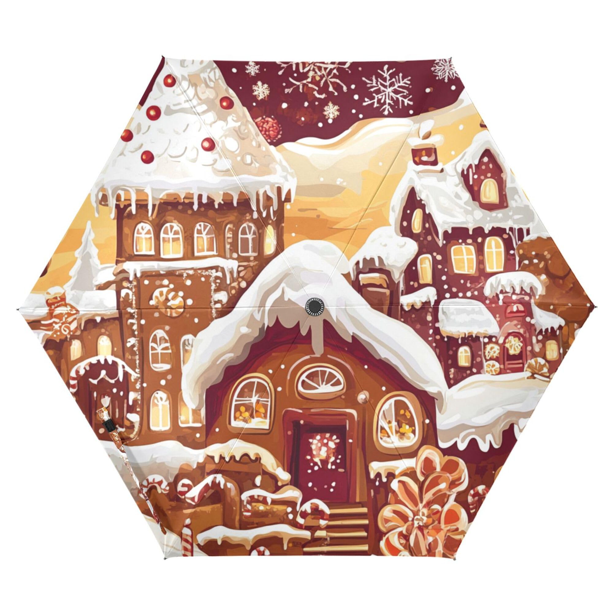 JUNZAN Gingerbread Candy Christmas Travel Umbrellas 39 Inch Windproof Automatic Open Close Mini Umbrella for Adults Outdoor Defence Accessories