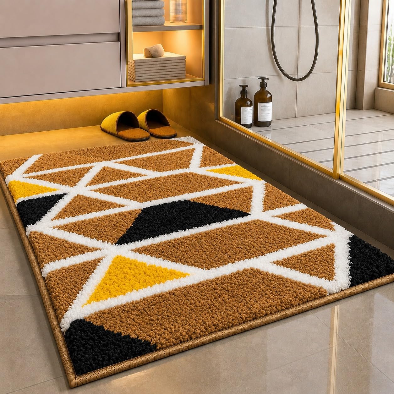 Roseate Mosaic Super Soft (50x80 cm) Microfibre 2000 GSM Bath Mat Super Absorbent Anti-Skid Door Mats for Home/Bathroom Mat/Bedroom/Kitchen/Floor Mat (Beige) Pack of 1