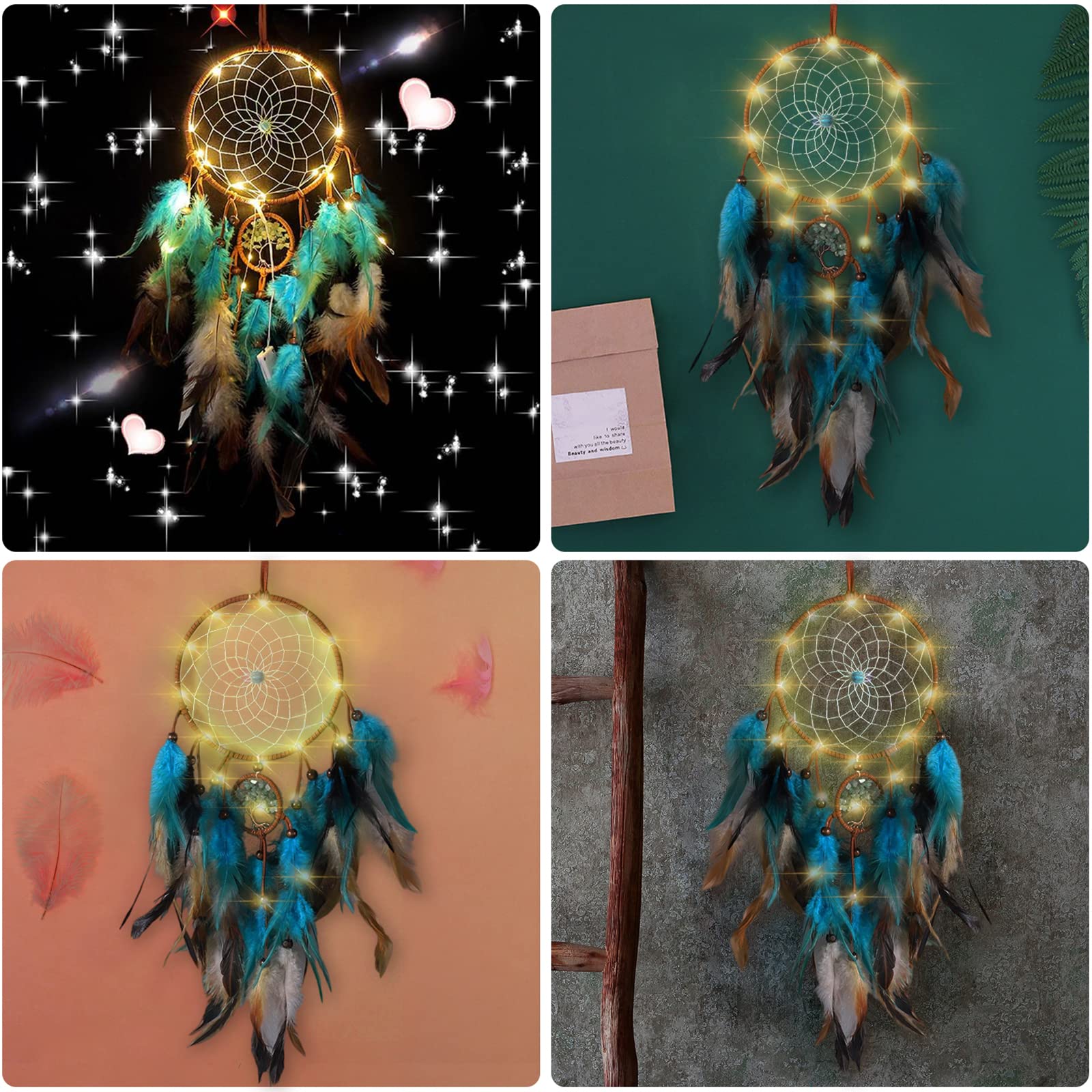 Acchiappasogni Con Testa Di Lupo E Piume, Decorazione Da Parete - Foto 8