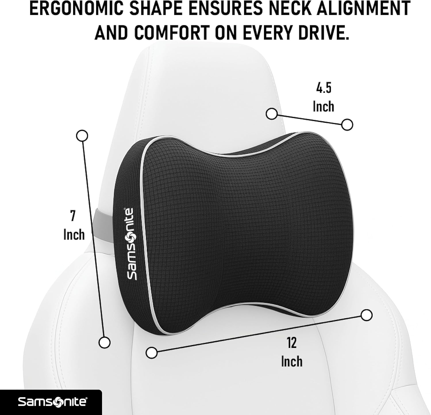 Samsonite Car Neck Pillow, Soft Memory Foam Headrest Pillow for Driving, Ergonomic Car Seat Headrest Cushion with Adjustable Strap, Breathable & Removable Cover, Neck Pain Relief, Black - Image 4