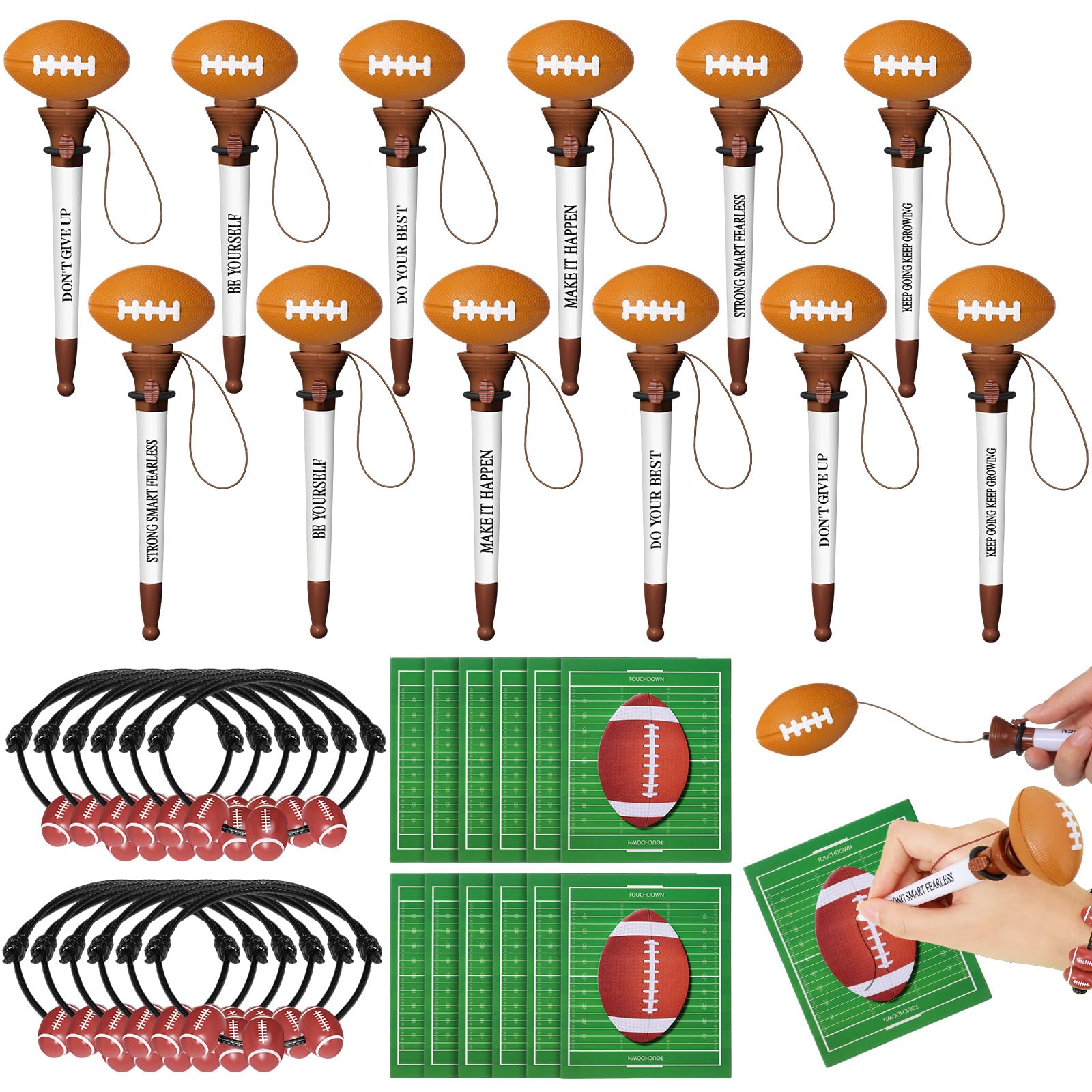 Humyoun 36 Pcs Football Party Favors Set Funny Sport Inspirational Team Gifts Set 12 Ballpoint Pens 12 Adjustable Bracelets 12 Sticky Notes for Sports
