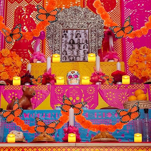 Miniatura 6 de Juego de 20 guirnaldas artificiales de caléndula para decoración del Día de los Muertos, Día de los Muertos, 2 guirnaldas artificiales de caléndula,