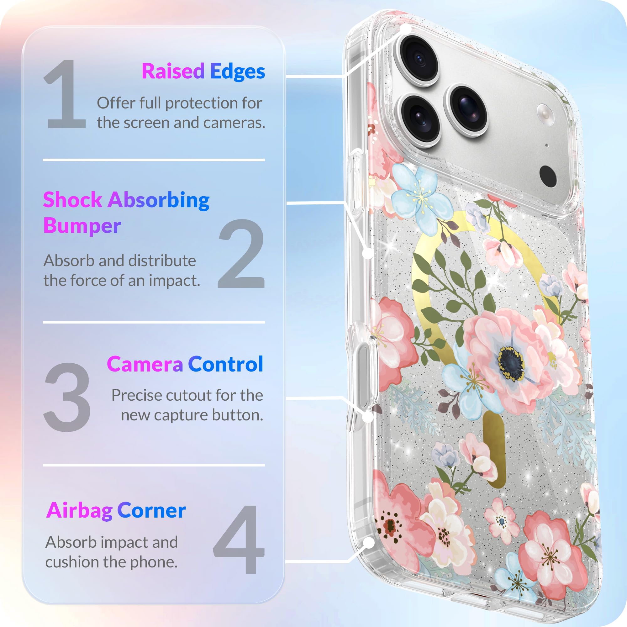 LONLI Hue - Elegante funda magnética para teléfono con diseño floral