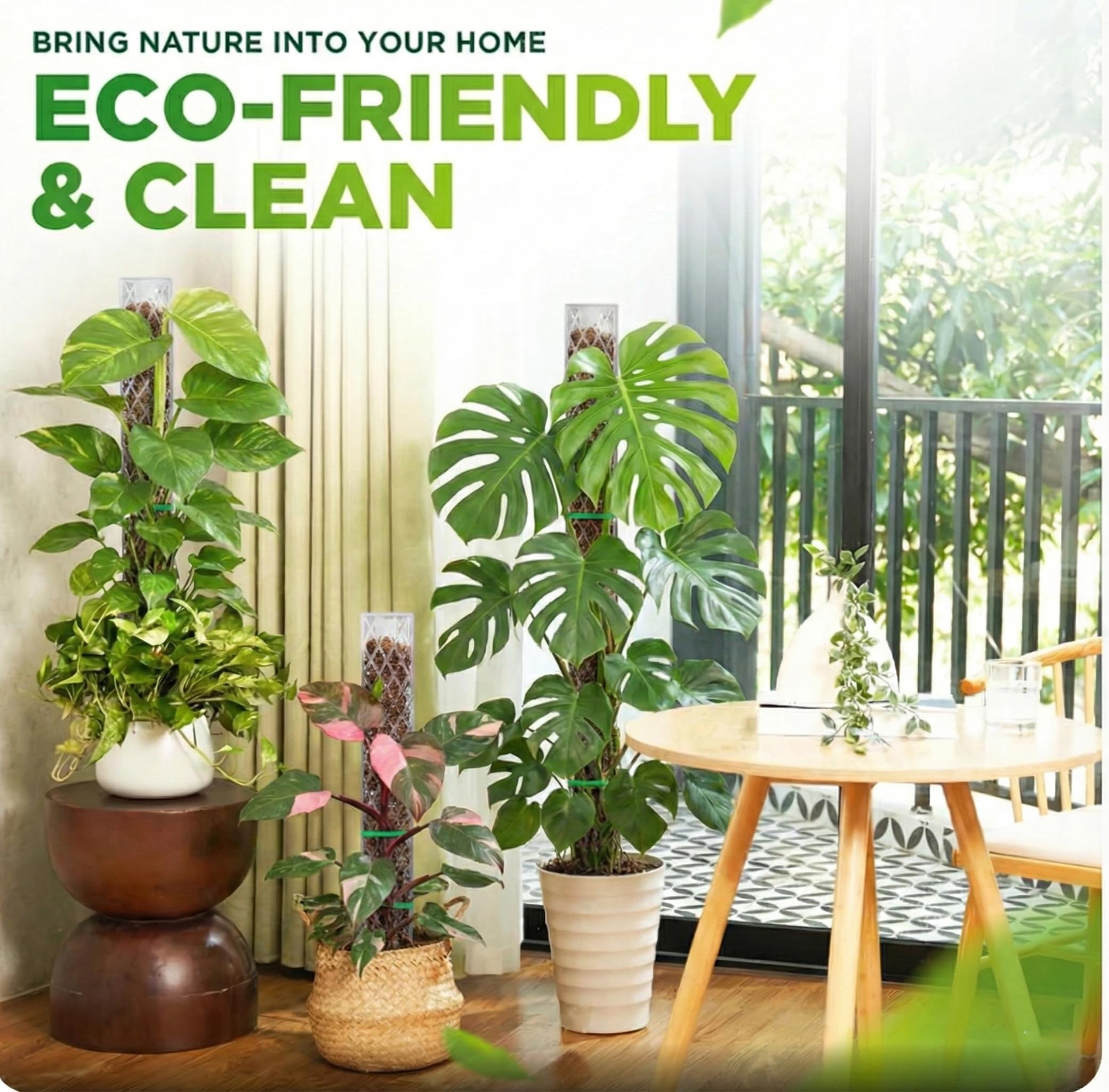 Sisher Monstera Moosstange aus Kunststoff, für Kletterpflanzen, 40,6 cm, D-förmige Stangen, stabile Pflanzenstützpfähle, Pflanze für Indoo Pflanzen, Weiß, 4 Stück