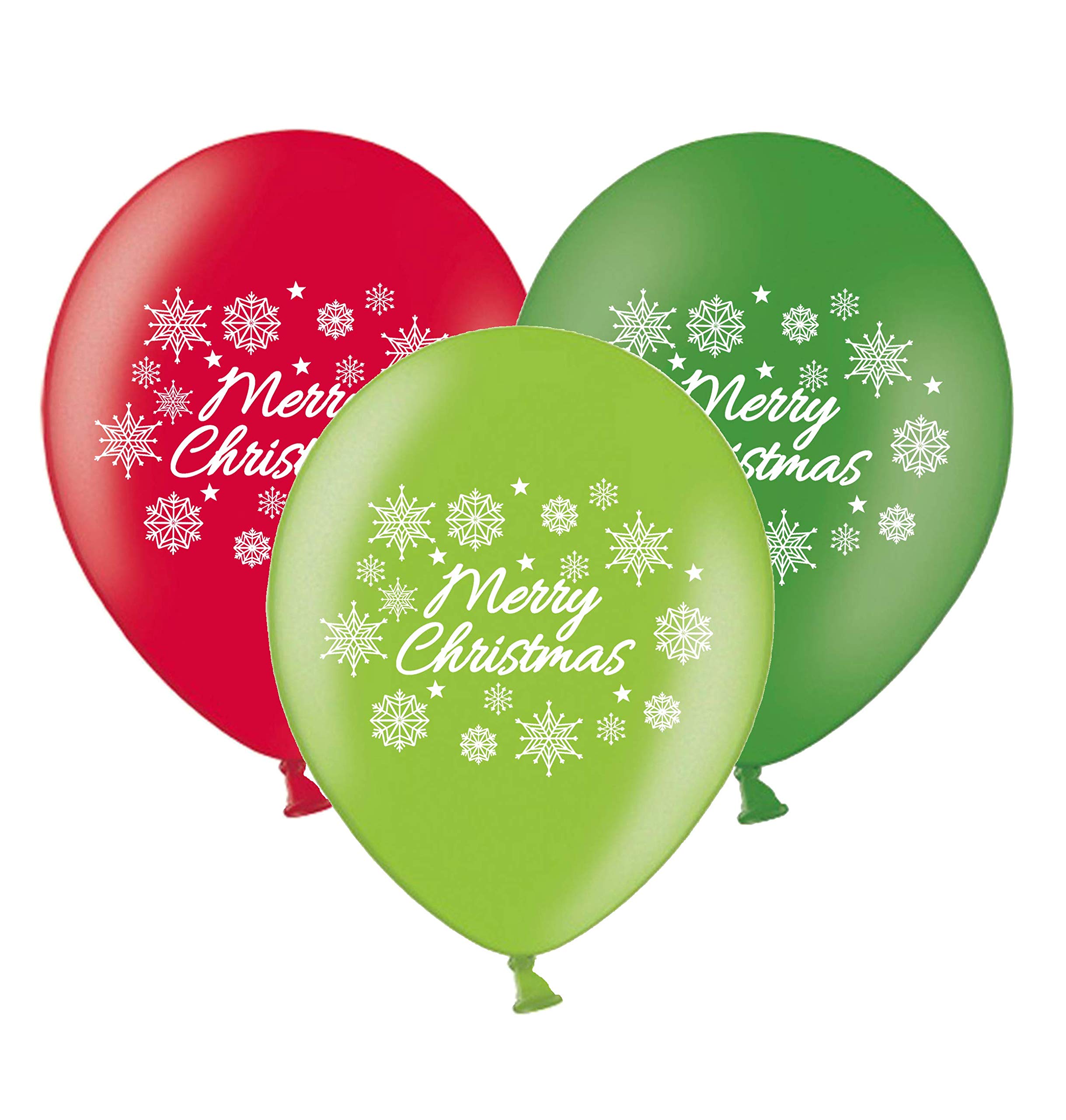 Merry Christmas Snowflake 12" Printed Red Green & Lime Assorted Latex Balloons Pack of 6 For Guaranteed Simply Stylish Christmas Party Decoration By Party Decor