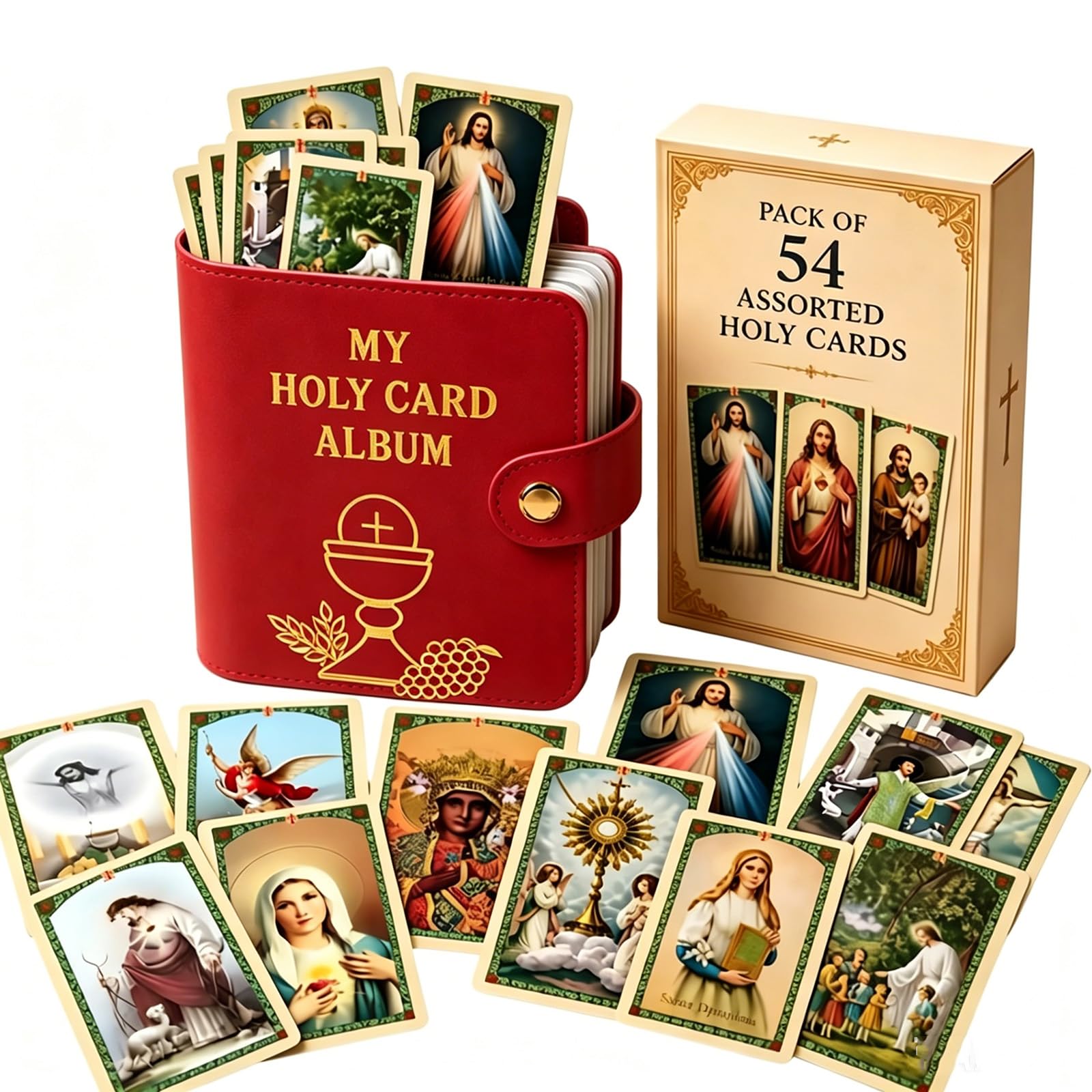 Genuine Leather Holy Card Holder, Compact Catholic Prayer Card Wallet for Church & Daily Prayer, Pocket Prayer Card Organizer with Snap Closure for 40 Sleeves, Gift for Believers (#D)