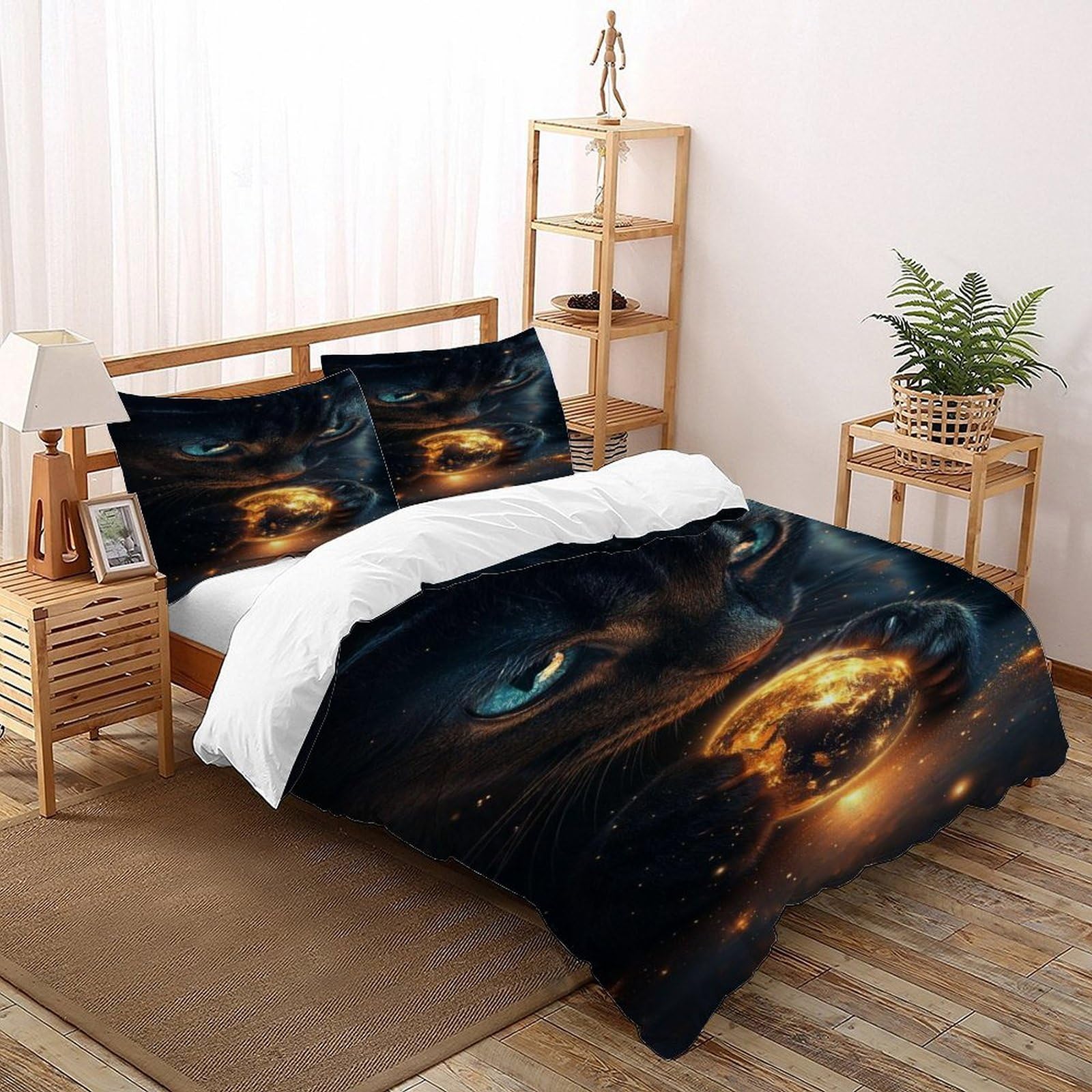 Housse de couette 3D chat noir respirante et super douce 200x200cm