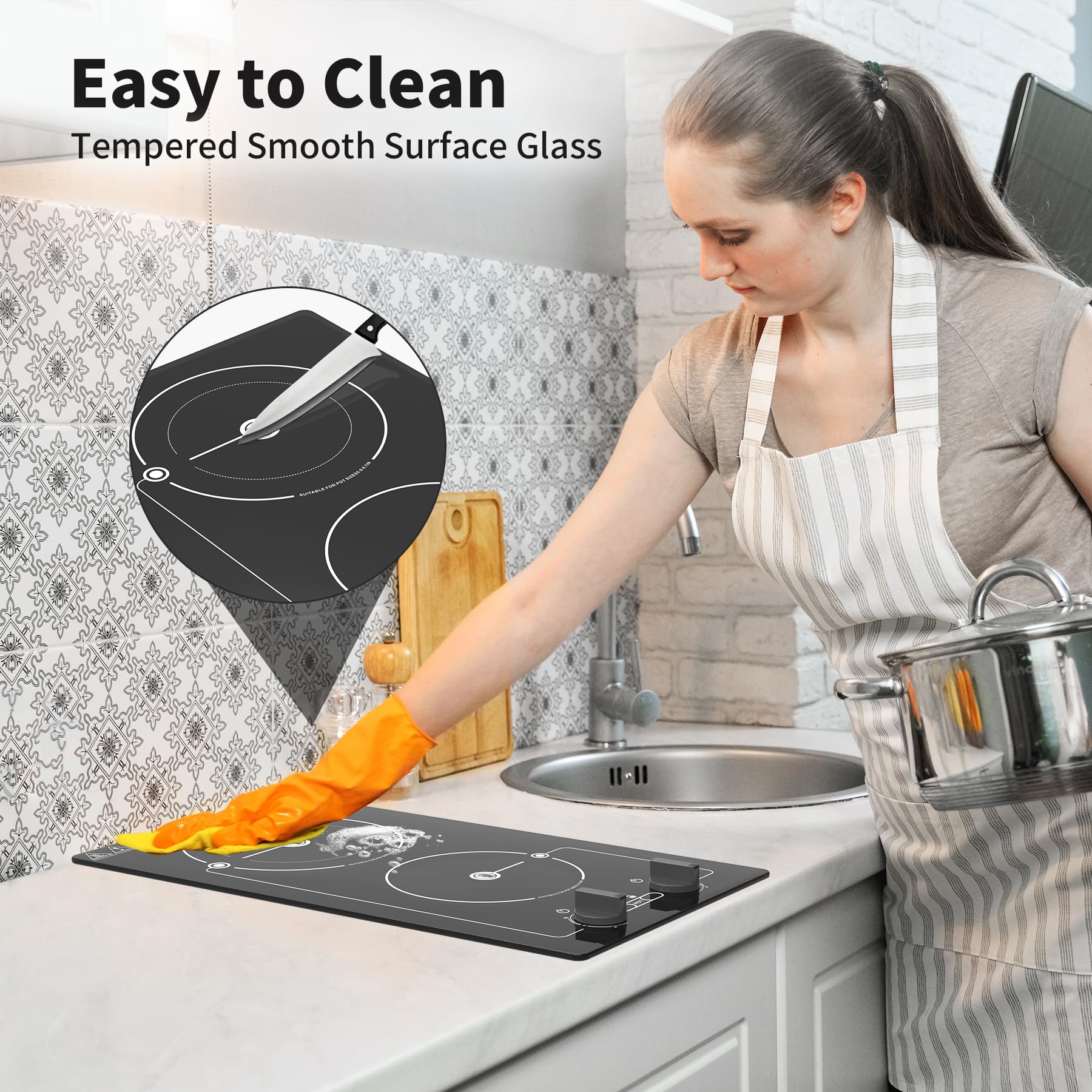 VBGK electric hob,Built-in Design and Countertop Stove Top with Knob Control&Touch Control,10 Power Level, Timer & Kid Safety Lock,220V 3000W 2 burner electric hob — view 9