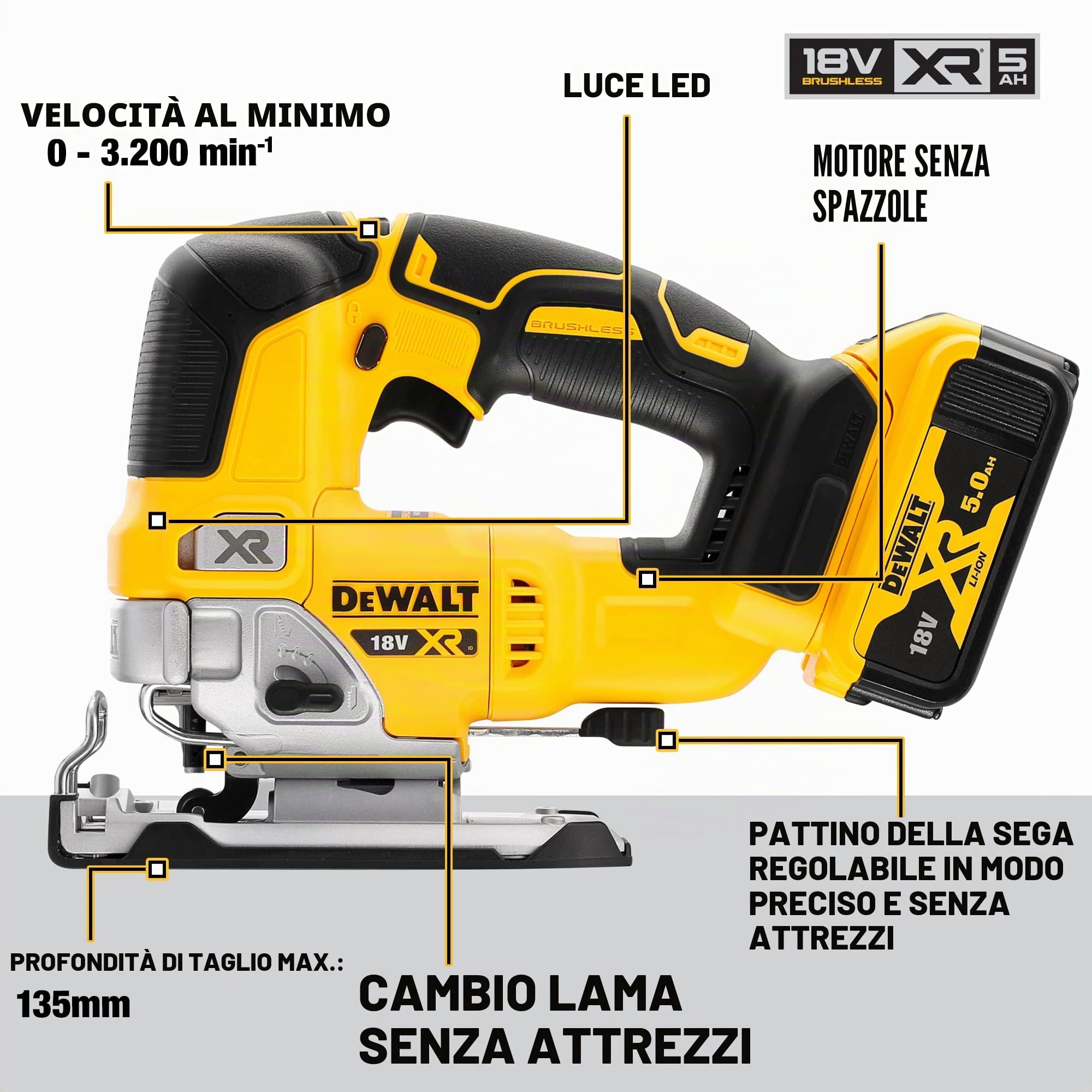 DEWALT Seghetto alternativo 18V Motore BRUSHLESS, DCS334NT-XJ