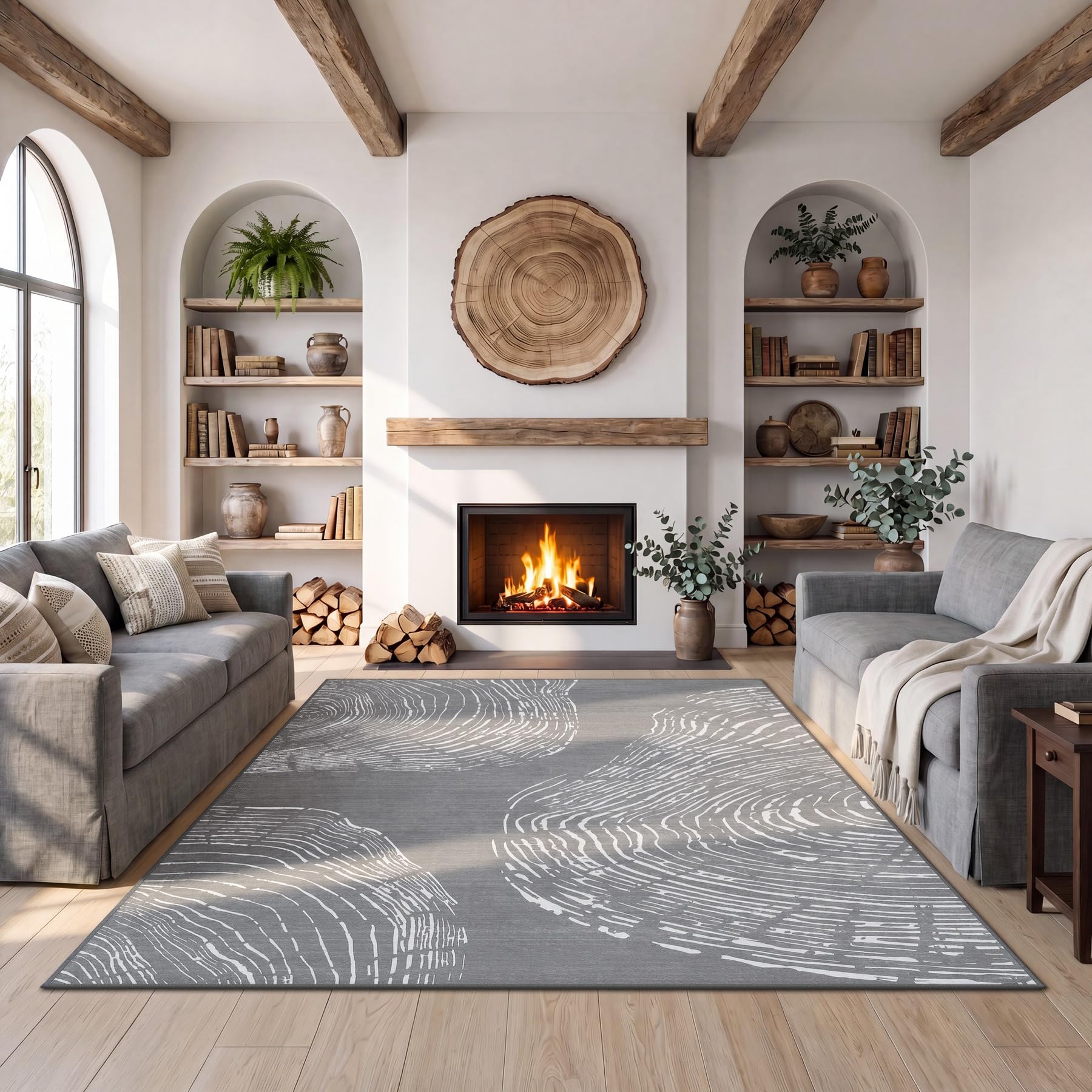 Tribesigns Tapis lavable pour salon, 160 x 230 cm, doux, bohème, minimaliste, antidérapant, à poils courts, pour entrée et cuisine, certifié Oeko-Tex, gris