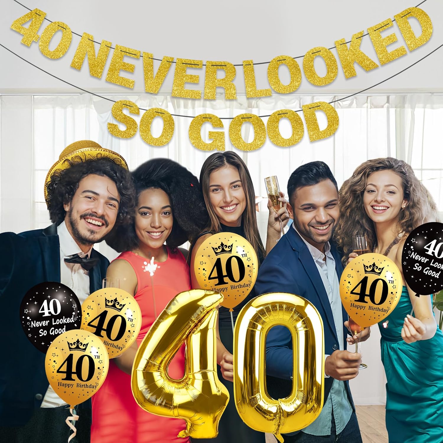 40th Birthday Decorations for Men Women, Black Gold 40 Never Looked So Good Banner 40 Foil Balloons Happy 40th Birthday Party Supplies 9 PCS - Image 5