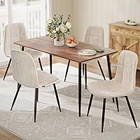 VASAGLE Set of 4 Cream White Dining Chairs - Chenille Fabric Seat, Synthetic Leather Back, Metal Frame, 265 lb Capacity UKDC188W01