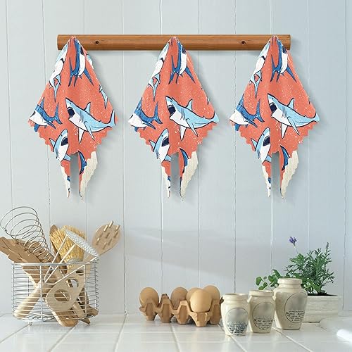 Miniatura 5 de FRODOTGV Shark Orange Cotton Decorative Kitchen Microfiber Towels Absorbent Set of 6 Kitchen Tea Towels for Bathroom Sink