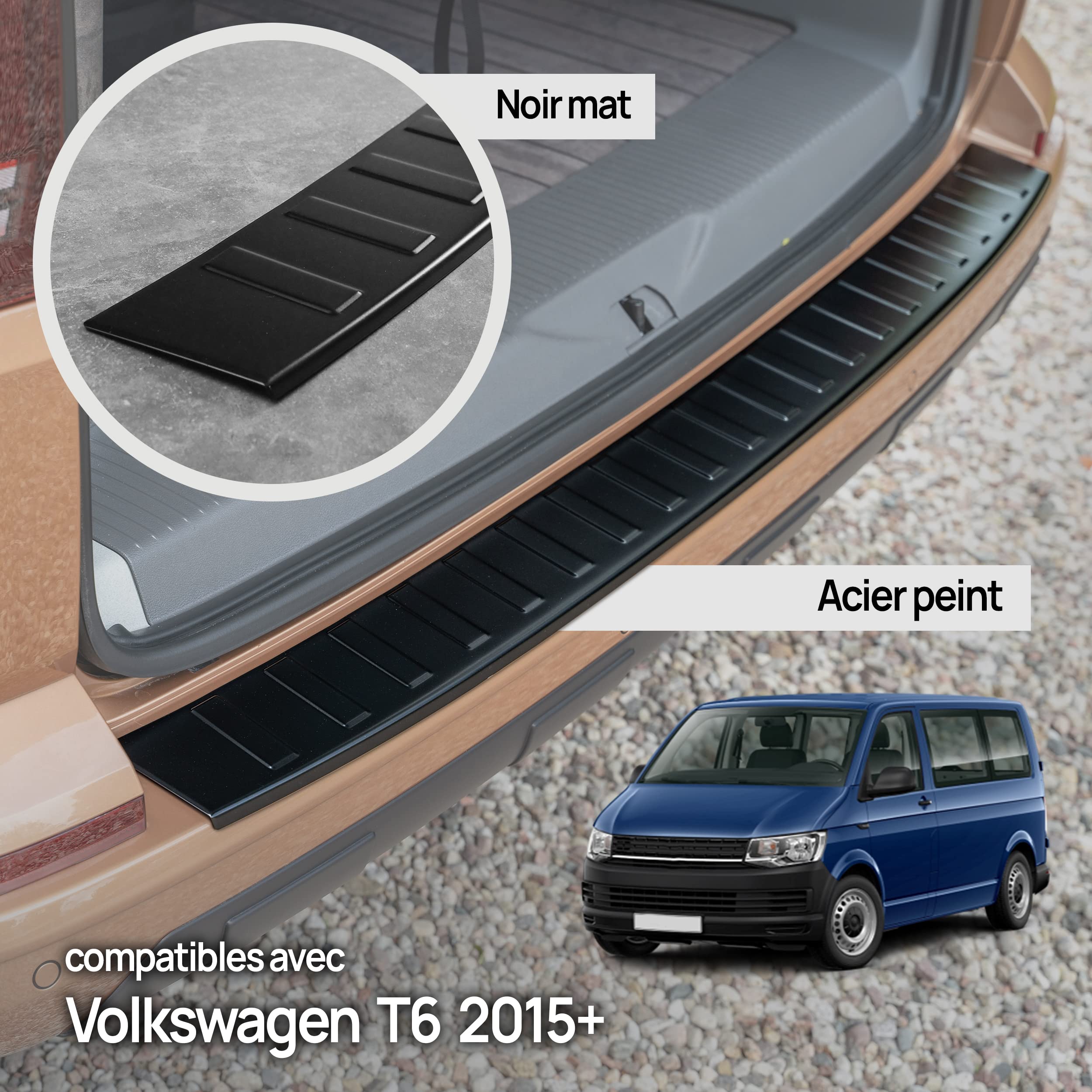 Chromemaster | Protection de Pare-Chocs arrière | Compatible avec VW T6 2015-2019 | Plastique ABS, Noir Mat | Protection de seuil de Coffre pour protéger Votre Voiture des Rayures