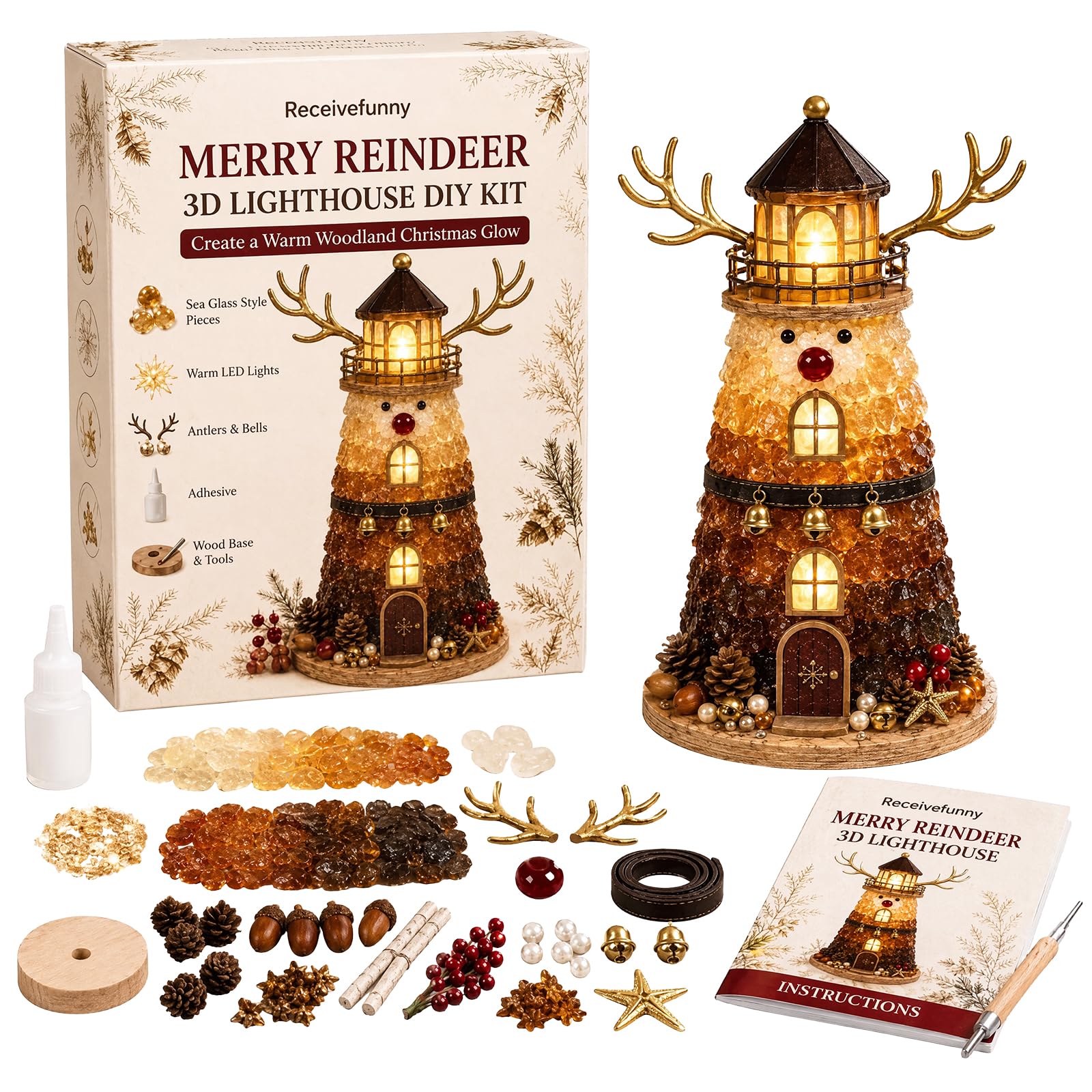 Sea Glass Art 3D Lighthouse Kit | Seaglass Light up Christmas Tree Kit