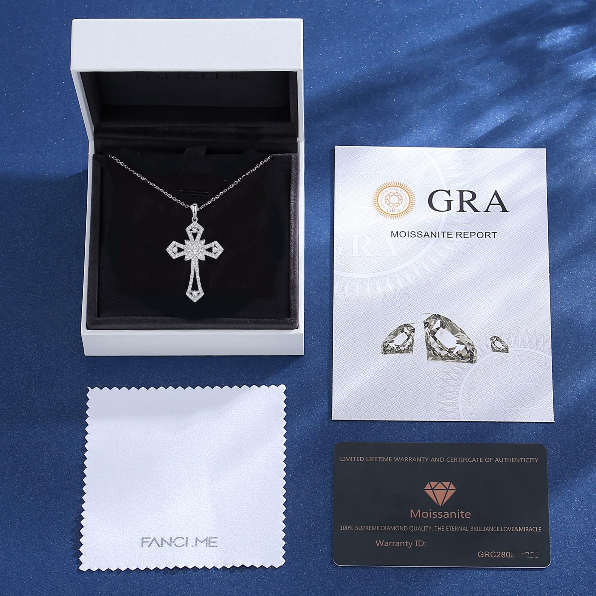 FANCIME Moissanite Croix Chaîne en argent sterling 925 Pendentif croix scintillante Collier avec Moissanite 1 Carat Bijoux Cadeaux d'anniversaire pour femmes, Longueur de la chaîne : 40 + 5 cm