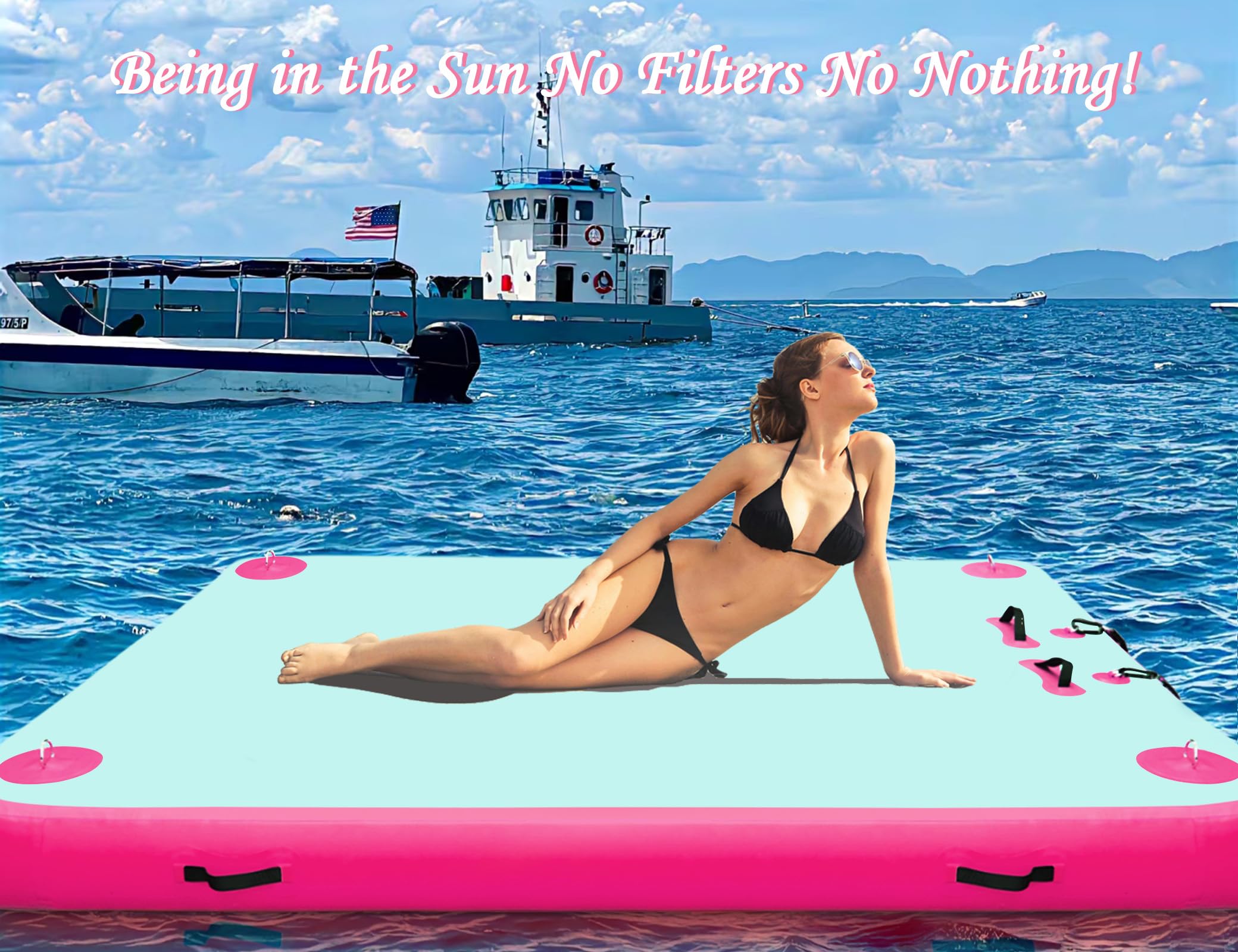 Wauffua Inflatable Floating Dock for Lakes, Thick Lake Floats for Adults, Non-Slip Air Dock Platform with Portable Carrying Bag and Ladder, Floating Dock for Pool Beach Ocean