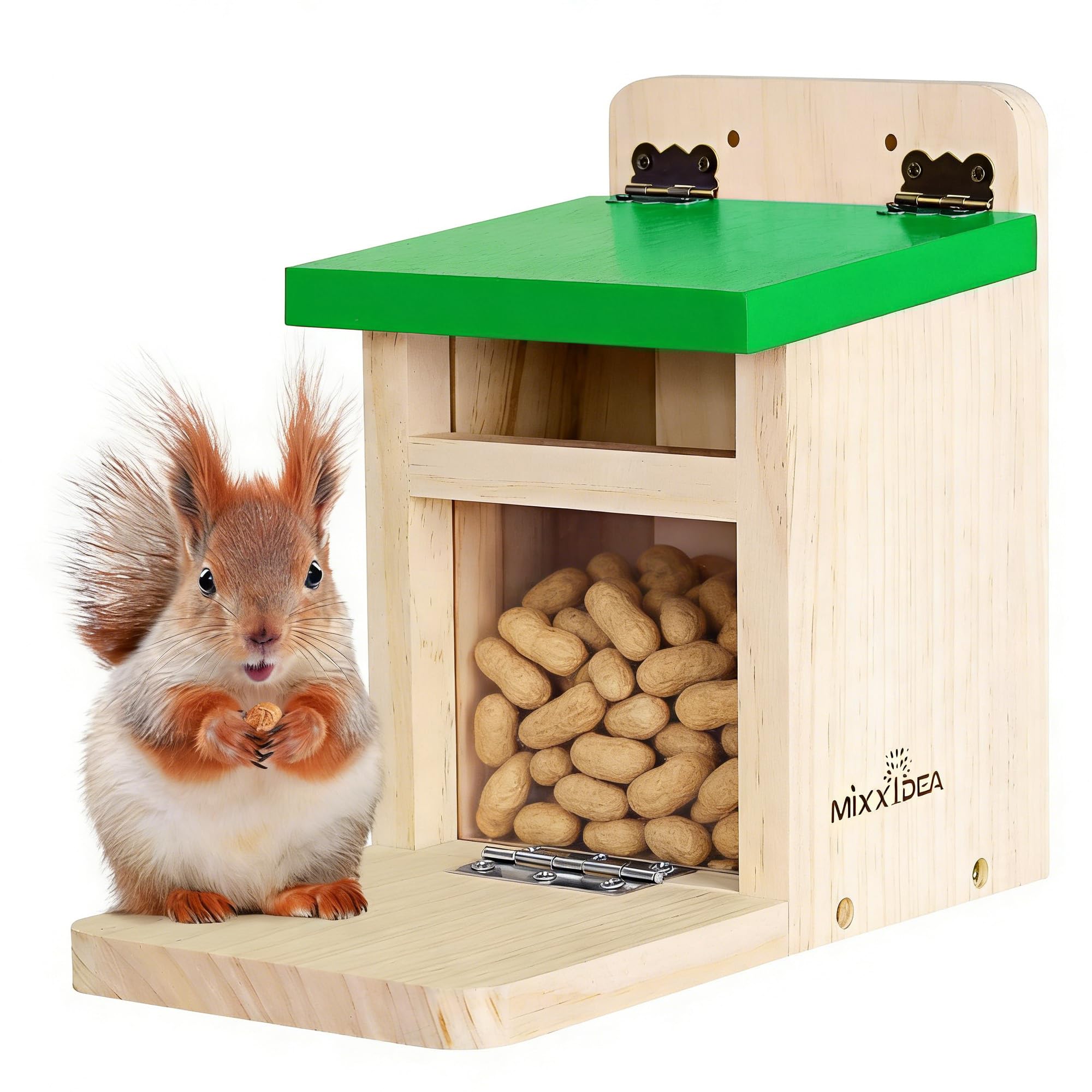 MIXXIDEA Wooden Squirrel Feeder Box Green