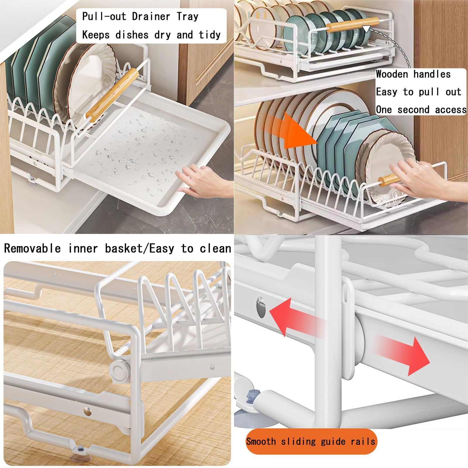 Geschirrhalter für die Küche, Dieser Geschirrtrockner ist weiß, misst 40 x 30 x 13 cm und verfügt über einen Utensilienhalter(Plate Rack)