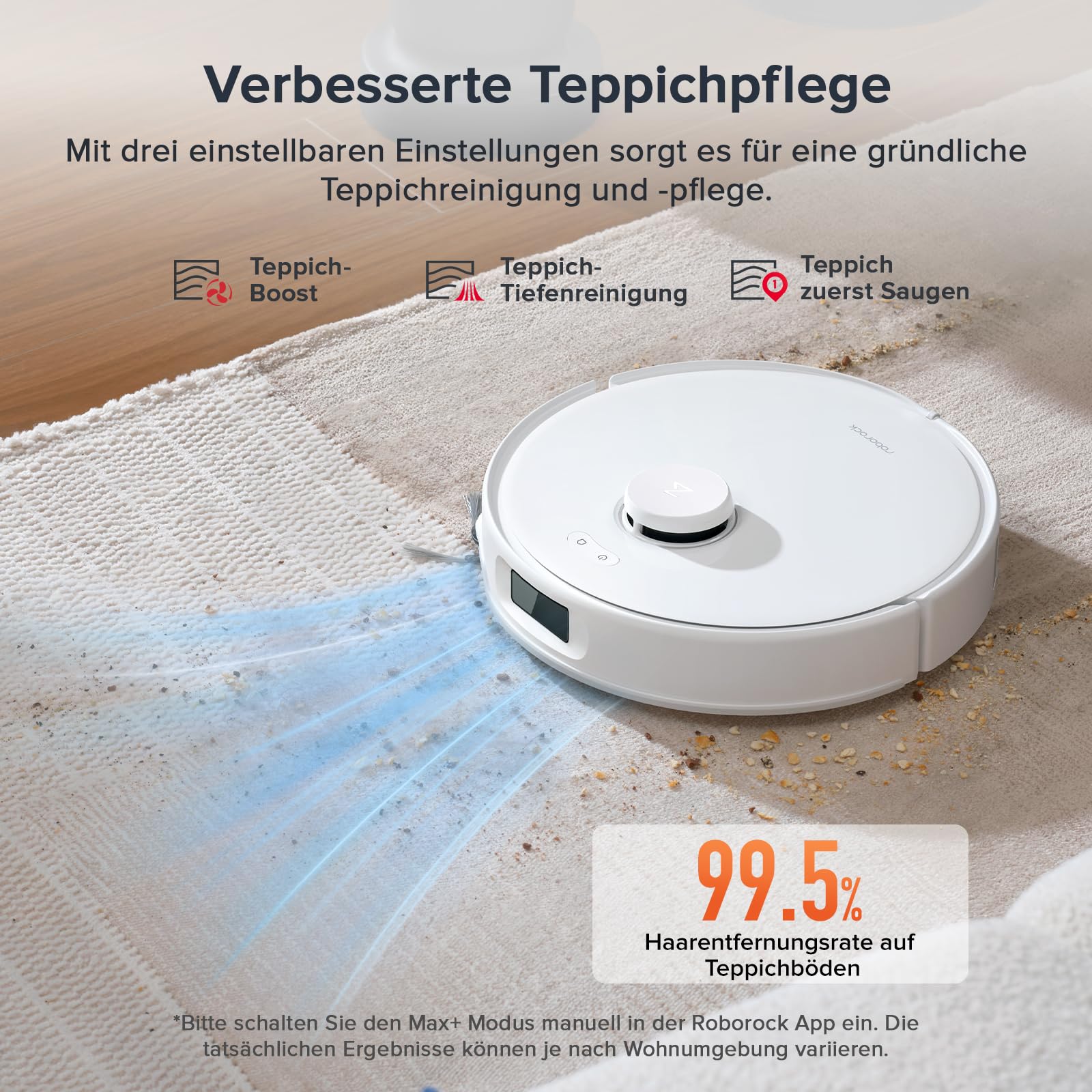 roborock Qrevo Curv S5X Saugroboter mit Saugleistung von 18.500 Pa, Dual Anti-Tangle-System, 75°C Heißwasser-Moppwäsche, Intelligente Schmutzerkennung, All-in-One-Dock (Weiß) (Generalüberholt)