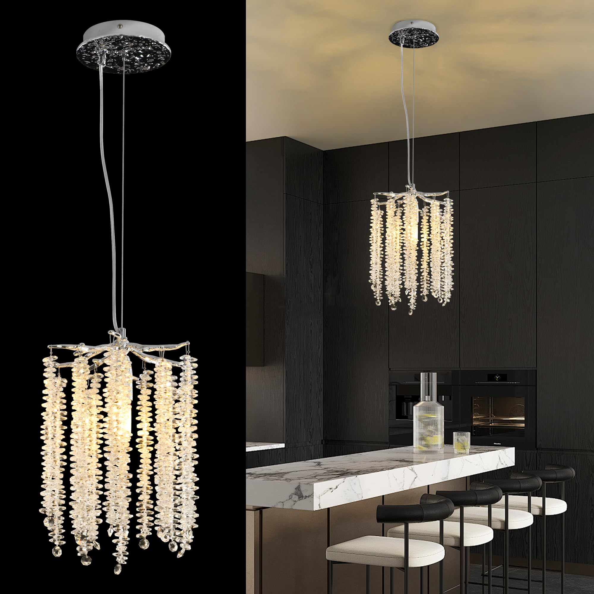 Modern Crystal Tree Branch Chandelier Chrome Round Art Deco Raindrop Lighting Fixture for Dining Room Bedroom Foyer 1