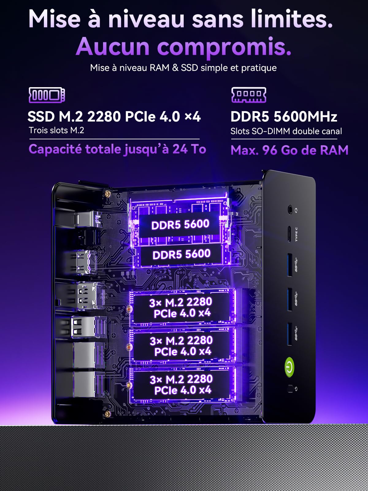 GMKtec Mini PC Gamer Intel Ultra 5 125U, Mini Computer 48 Go DDR5, SSD 1 to, Mini-Ordinateur avec USB4.0 | LAN 2,5G | Affichage Quad 4K | OCuLink – pour Gaming, Bureau et Professionnel, Win11