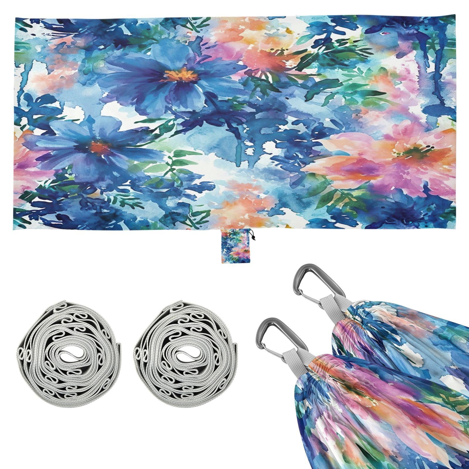 ATTX Watercolor Flower Pattern Camping Hammock - Lightweight & Portable Hammocks, Heavy Duty 330lbs Capacity for Indoor, Hiking, Backpacking, Travel, Backyard, Beach#407