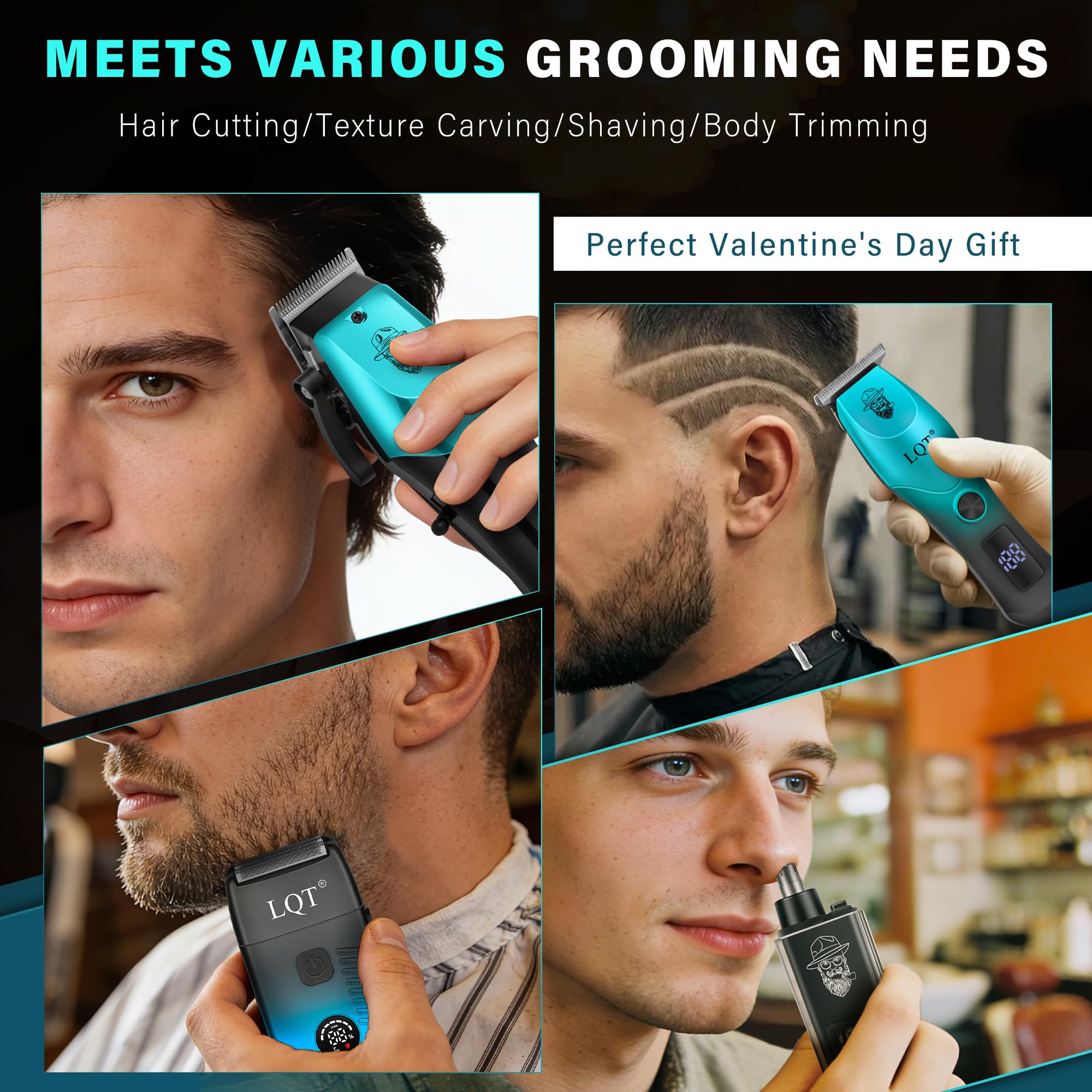 Kit tagliacapelli da uomo 4 in 1, include tagliacapelli per naso, rasoio elettrico e trimmer per incisione, set di toelettatura ricaricabile USB wireless, design blu sfumato, regalo ideale per gli