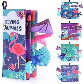 Eutionho Flying Animal Sensory Toys,8 Page Baby Books Soft Toys Tape on Pushchair/Car Seat/Crib Early Education Toy,Newborn Activity Sensory Toys for Baby,Baby Books 0-12 Months for Early Education