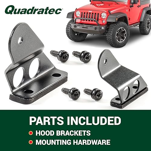 Miniatura 6 de Quadratec Soporte de luz de montaje en capó, compatible con Jeep Wrangler JK y JKU 2007-2018, instalación atornillada, ajuste universal para