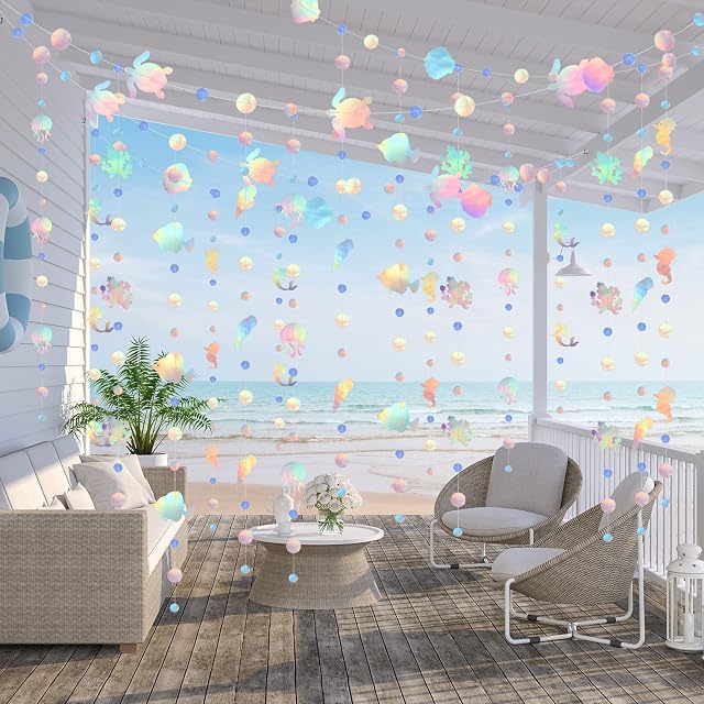 52 Feet Iridescent Mermaid Party Decorations Holographic Mermaid Garland Under the Sea Party Decorations Hanging Paper Streamer Mermaid Birthday Decorations for Birthday Baby Shower Ocean Theme Party
