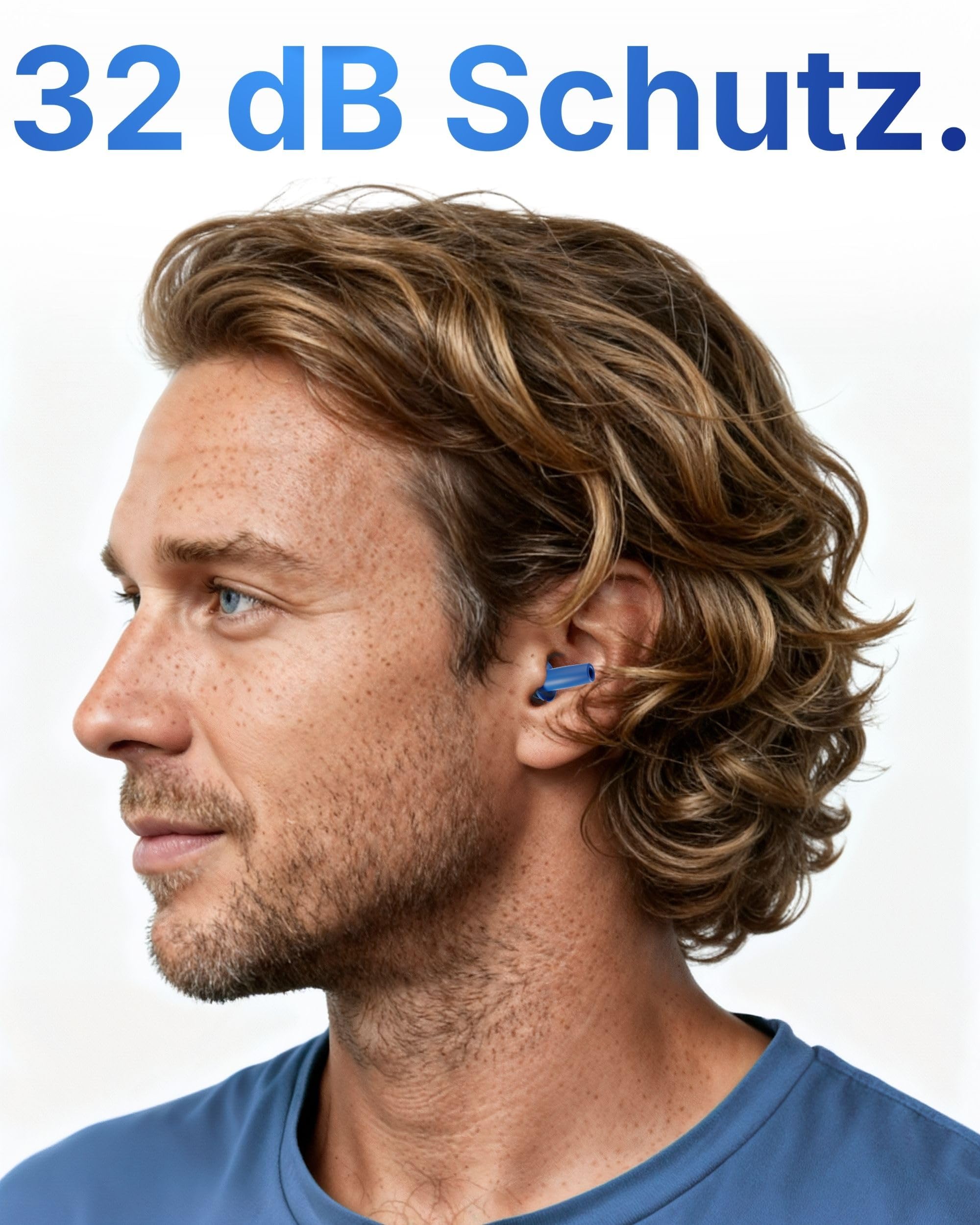 Paire de bouchons d'oreilles réutilisables et détectables bleus avec cordon en tissu SNR 32 dB – Métal détectable pour l'industrie alimentaire – Protection contre le bruit réutilisable – Protection