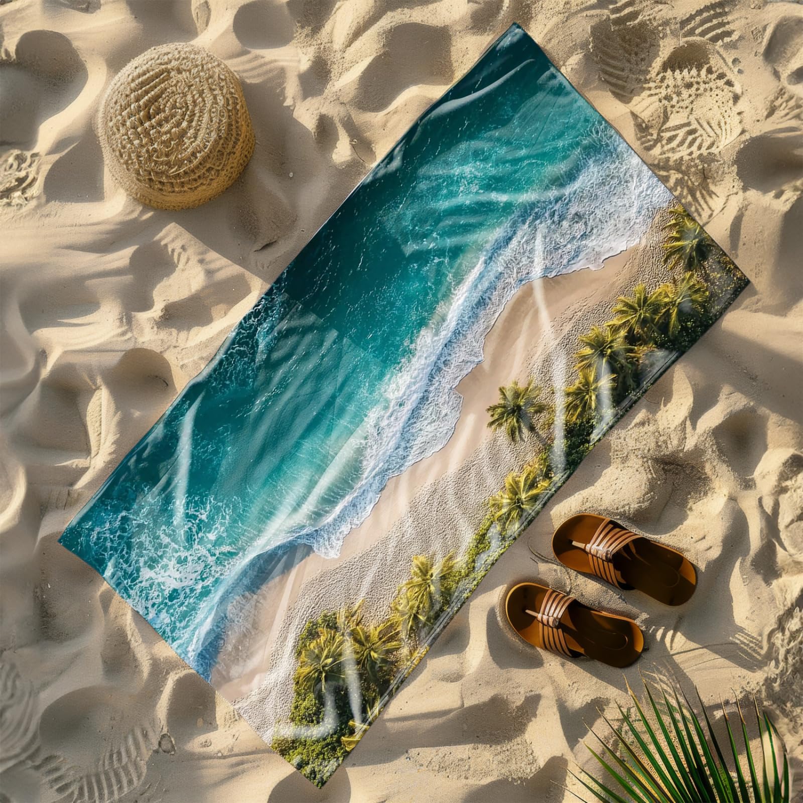 Beach Towel 80x160 Light Green Coconut Tree Microfibre Quick Dry Towel for girls,Pool Swimming Travel Towels,Sand-Resistant, Absorbent, Lightweight