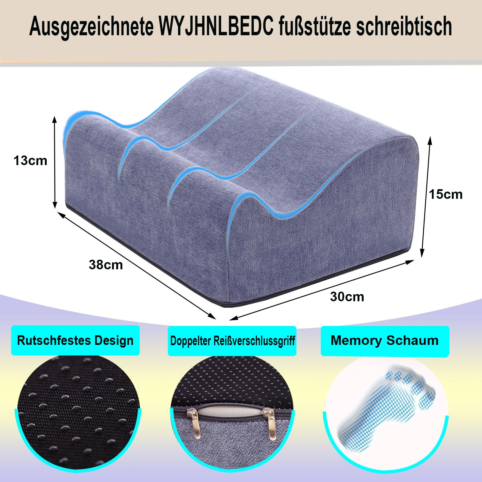 Fußstütze Schreibtisch Ergonomische Fußstützen Büro | Premium Schaumstoffkern Abnehmbarer Deckel Rutschfester Fußablage für unter Schreibtisch Rücken Hüftschmerzen Schwarz Mittel