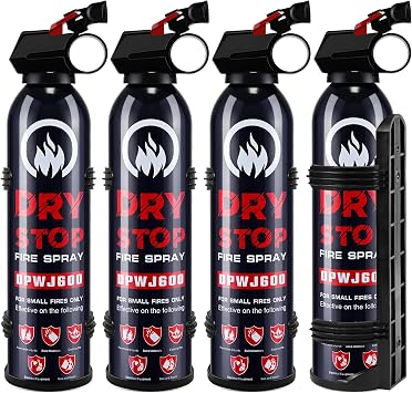 Dry Stop Fire Extinguisher Spray - 4 Pack Portable Fire Extinguisher with Mount for Boat Vehicle Home Car Garage Kitchen, 600g Dry Powder Fire Extinguishers for Electrical Grease Battery Fires & More