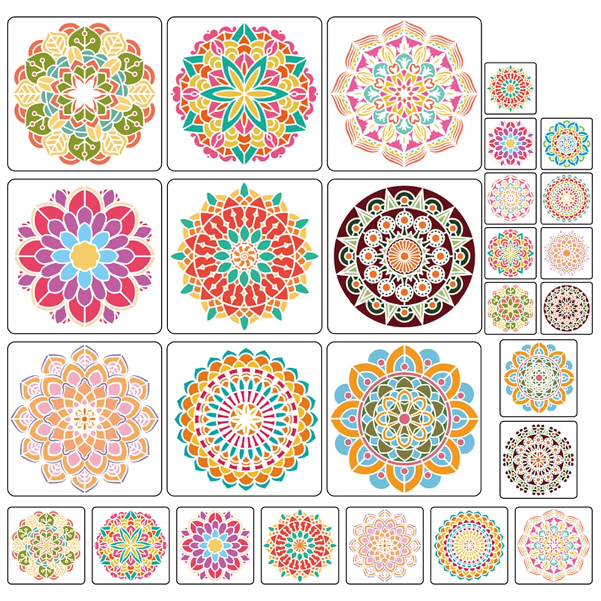 Paquete de 9 plantillas de mandala para pintar, plantillas de dibujo reutilizables para pintar en suelos de madera, pared, lienzo, azulejos, plantillas creativas de mandala para proyectos de arte y