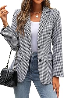 Women's Lapel Collar Plaid 2 Button Boyfriend Blazer Suit Houndstooth Wo...