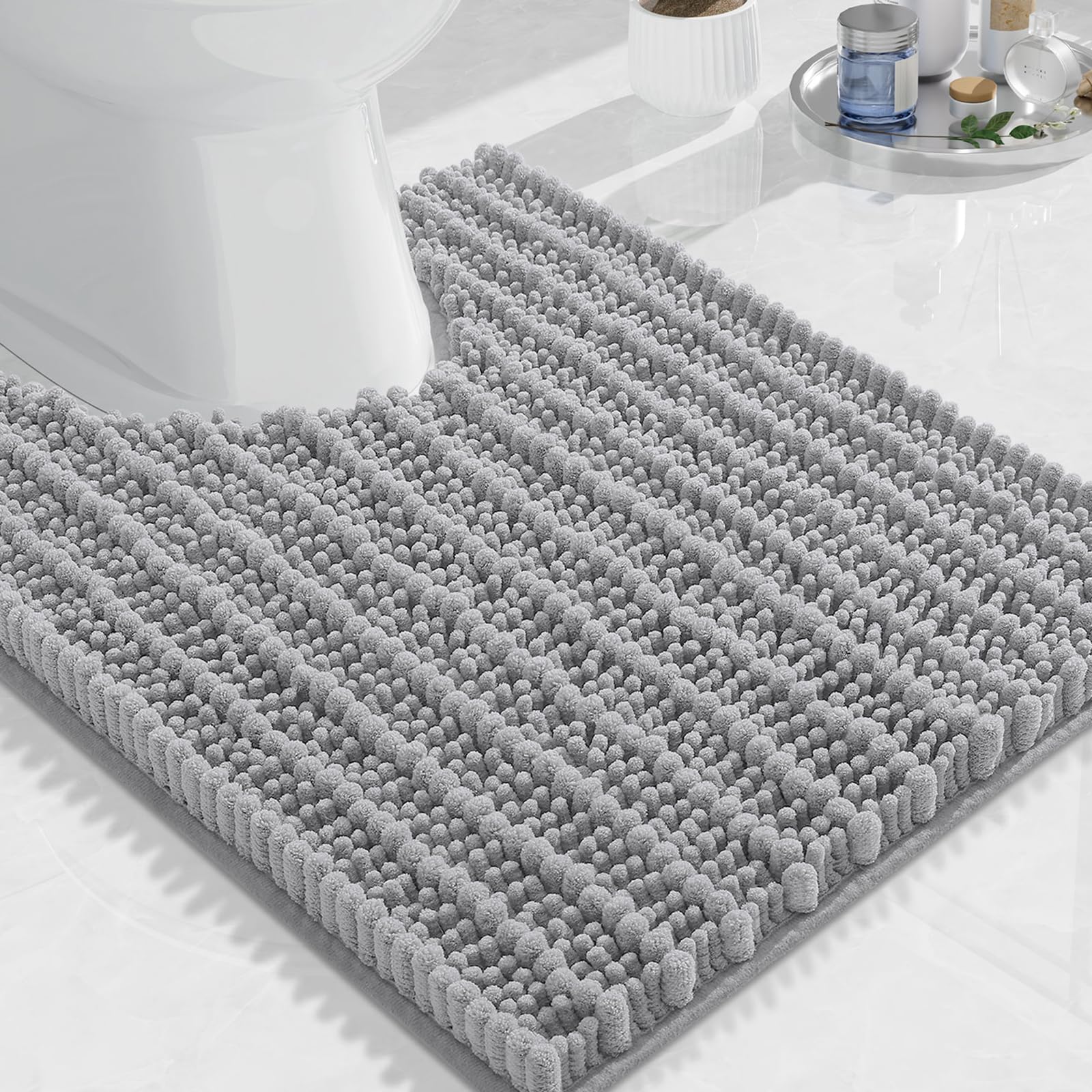 Arotive Toilet Rugs U-Shaped 24x20, Soft Absorbent Chenille Shaggy Bath Mat