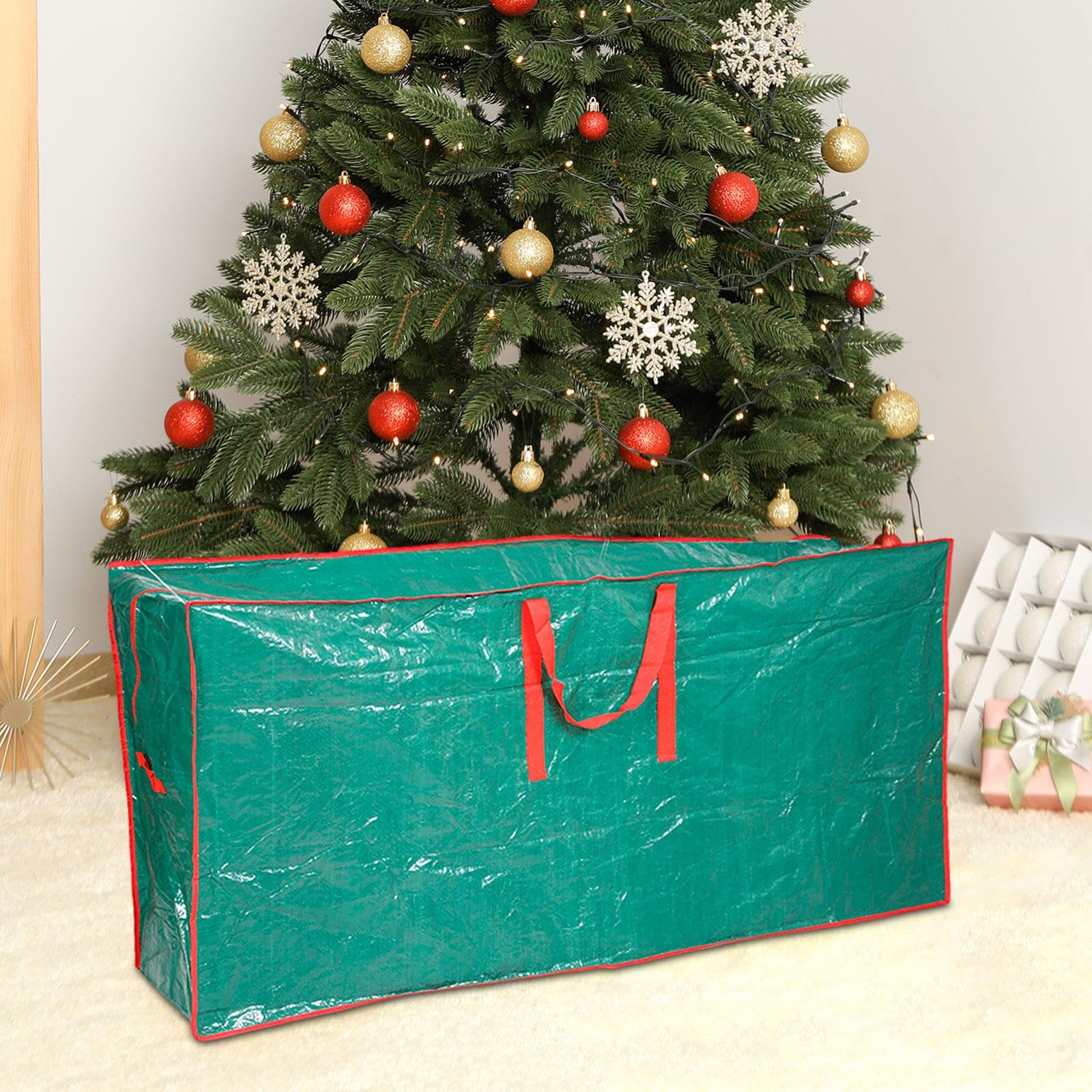 Set di 3 borse portaoggetti per albero di Natale con cerniera, organizer per alberi di Natale, ciondoli, vacanze, verde, grande, 165 x 38 x 75 cm