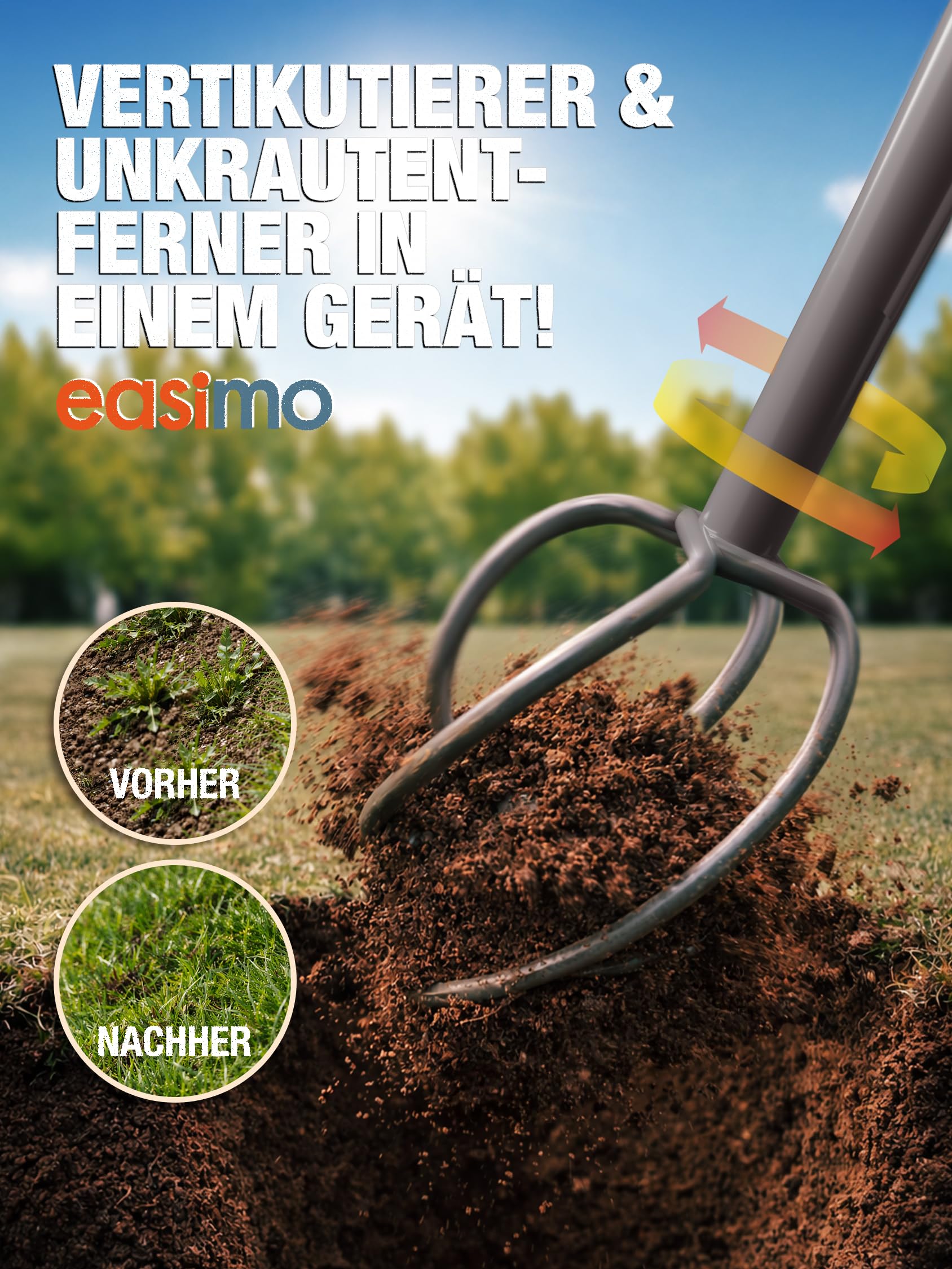 Griffe de jardin avec poignée en T | Cultivateur manuel & desserreur de sol | Twist Tiller pour ameublir le sol, aérer et enlever les mauvaises herbes | Outil de jardin