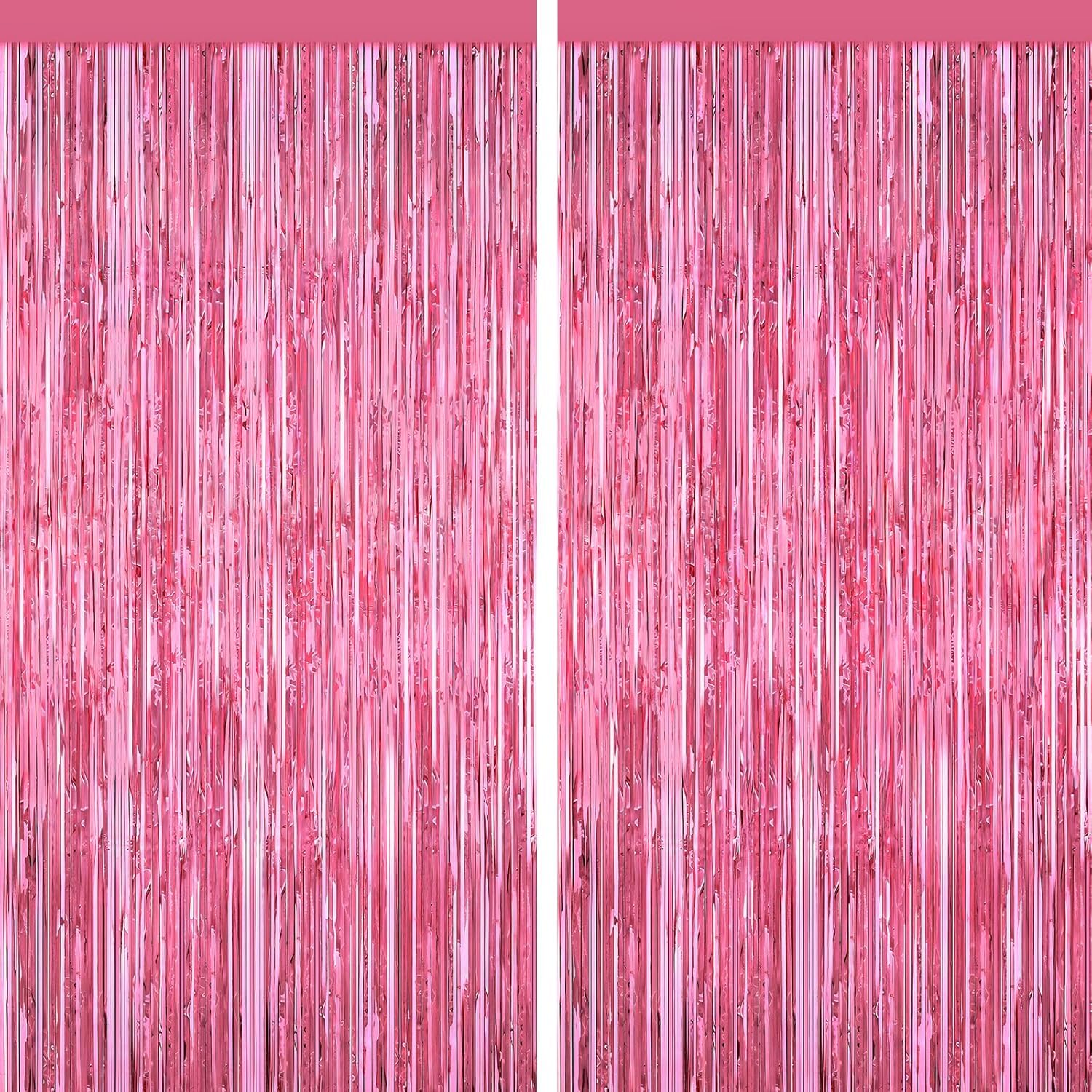 Pink Tinsel Foil Fringe Curtains Pack of 2, 3.28 x 8.2 feet | Pink Streamers Backdrop for Birthday Party Decoration | Wedding, Engagement Bridal Shower Bachelorette Pink Party Decorations