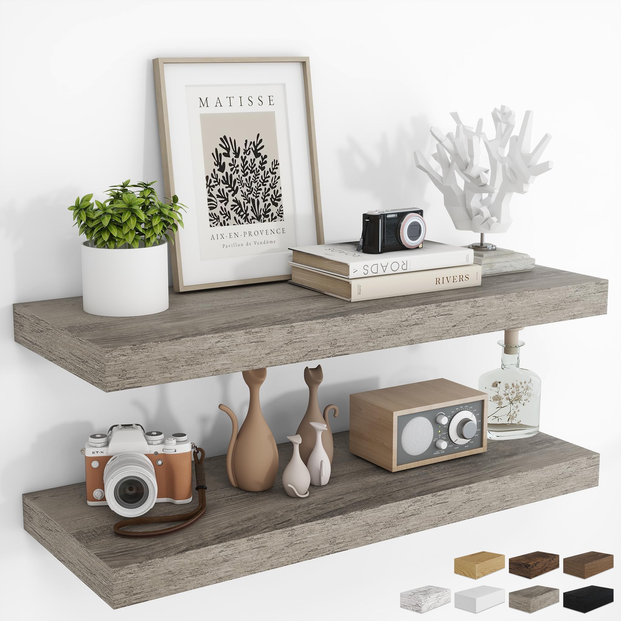 RICHFOCUS 36Inch Floating Shelves for Wall 2Pack, Grey, 8" Deep